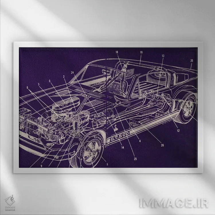 تابلو دکوراتیو نقشه های فنی جی تی اثر فایو بای فایو کالکتیو - نمای قابدار سفید