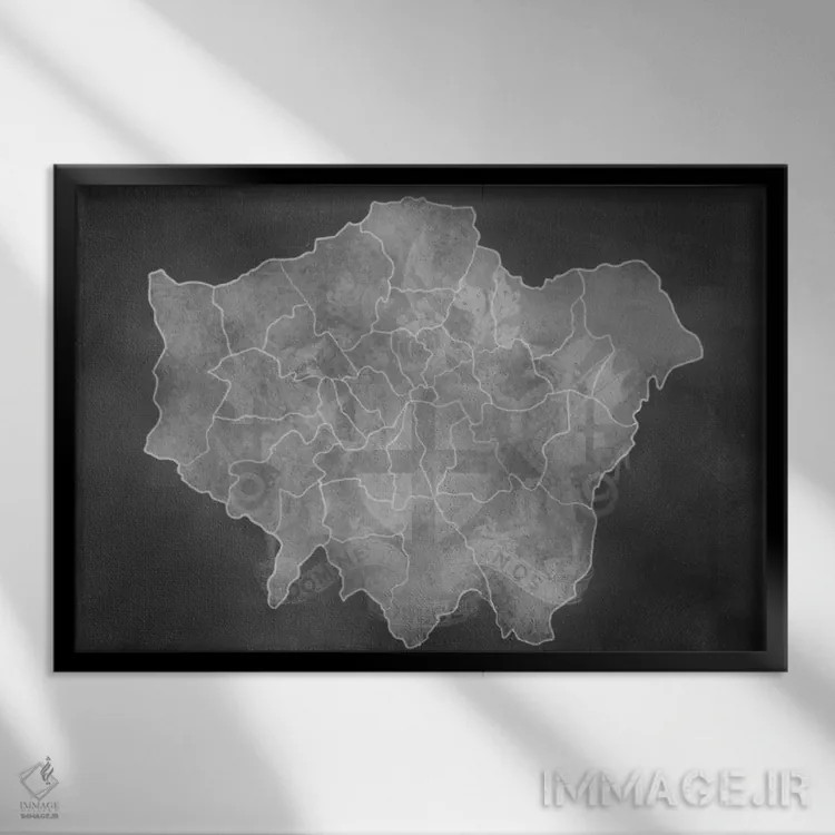 تابلو انتزاعی نقشه لندن با گچ اثر فایو بای فایو کالکتیو - نمای قابدار مشکی