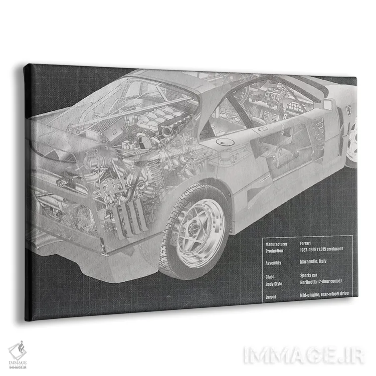 تابلو دکوراتیو نقشه فنی اشعه ایکس موتور و داخل خودرو اثر فایو بای فایو کالکتیو - نمای پرسپکتیو محصول