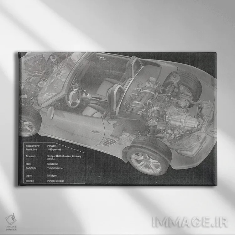 تابلو دکوراتیو نقشه فنی اشعه ایکس موتور خودرو کانورتیبل اثر فایو بای فایو کالکتیو - نمای روبهرو روی دیوار
