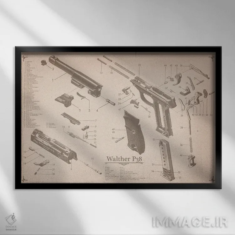 تابلو دکوراتیو نمودار شماره ۲ والتر P38 اثر فایو بای فایو کالکتیو - نمای قابدار مشکی