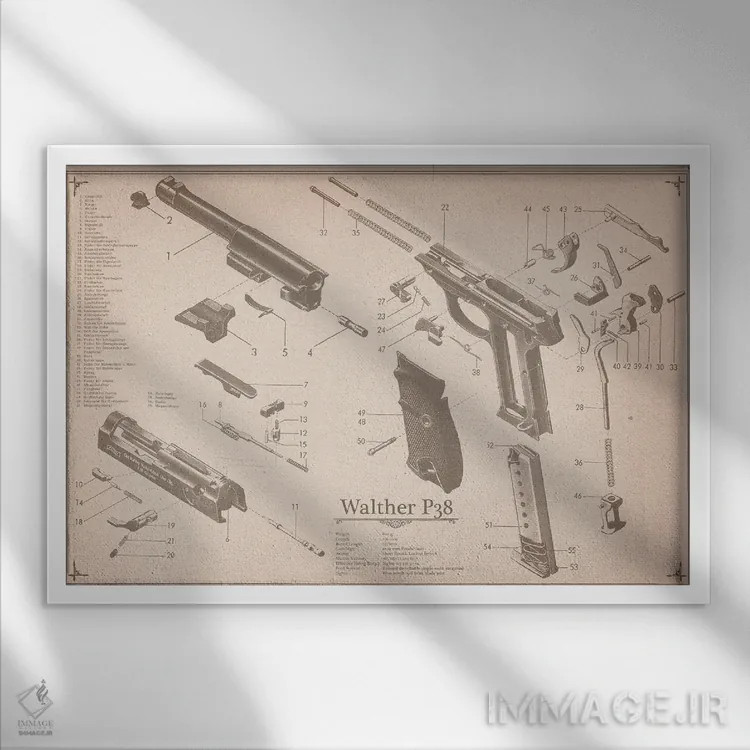 تابلو دکوراتیو نمودار شماره ۲ والتر P38 اثر فایو بای فایو کالکتیو - نمای قابدار سفید