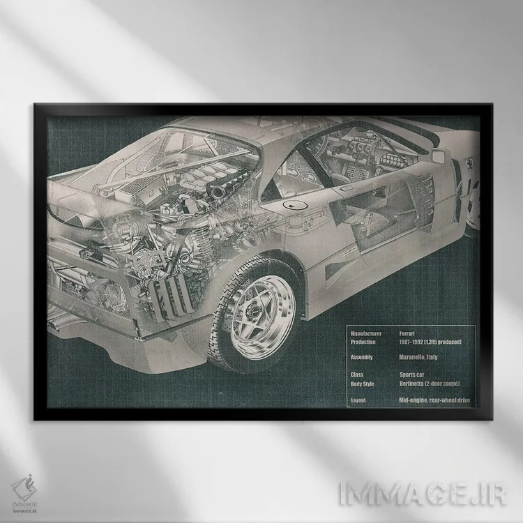 تابلو دکوراتیو نقشه فنی اشعه ایکس موتور و داخل خودرو شماره ۲ اثر فایو بای فایو کالکتیو - نمای قابدار مشکی