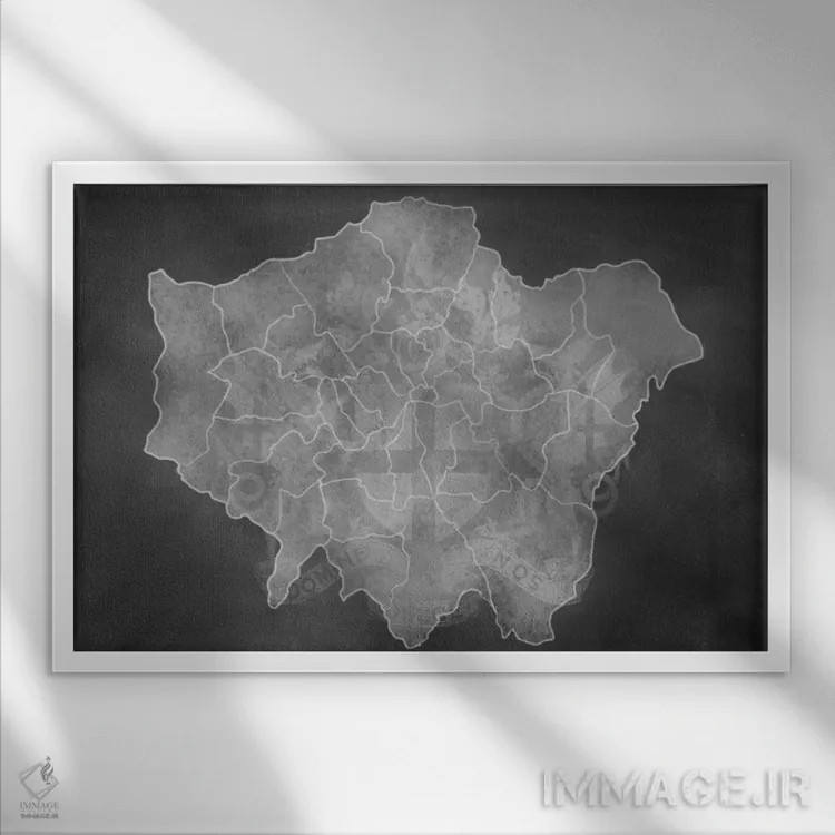 تابلو انتزاعی نقشه لندن با گچ اثر فایو بای فایو کالکتیو - نمای قابدار سفید
