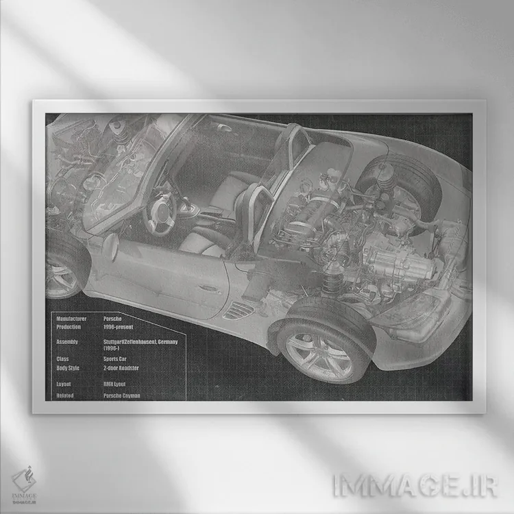 تابلو دکوراتیو نقشه فنی اشعه ایکس موتور خودرو کانورتیبل اثر فایو بای فایو کالکتیو - نمای قابدار سفید