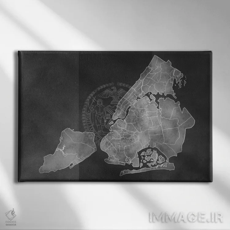 تابلو انتزاعی نقشه نیویورک سیتی با گچ اثر فایو بای فایو کالکتیو - نمای روبهرو روی دیوار