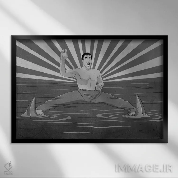 تابلو دکوراتیو کوسه های تکه شده اثر فایو بای فایو کالکتیو - نمای قابدار مشکی