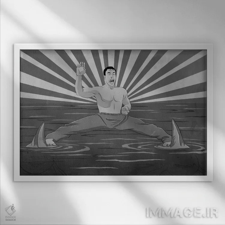 تابلو دکوراتیو کوسه های تکه شده اثر فایو بای فایو کالکتیو - نمای قابدار سفید