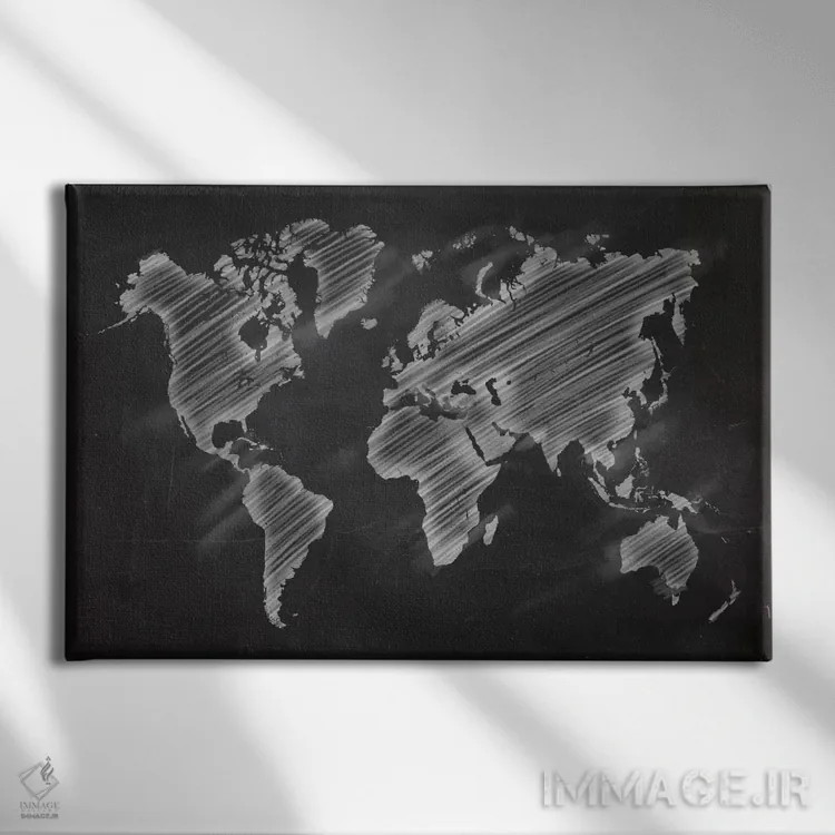 تابلو انتزاعی نقشه گچی جهان اثر فایو بای فایو کالکتیو - نمای روبهرو روی دیوار