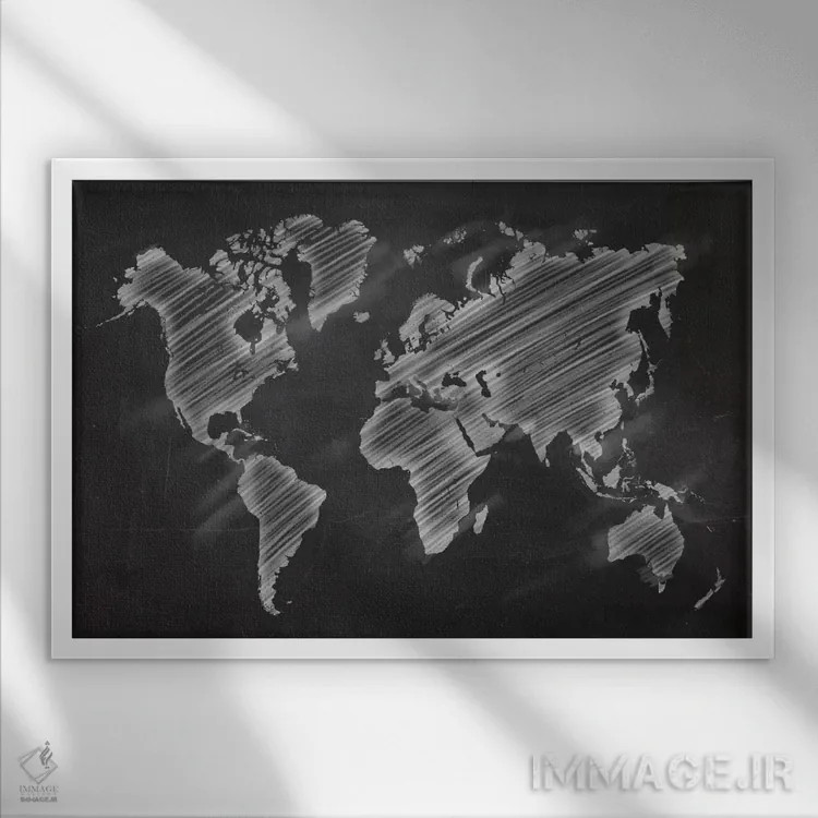 تابلو انتزاعی نقشه گچی جهان اثر فایو بای فایو کالکتیو - نمای قابدار سفید