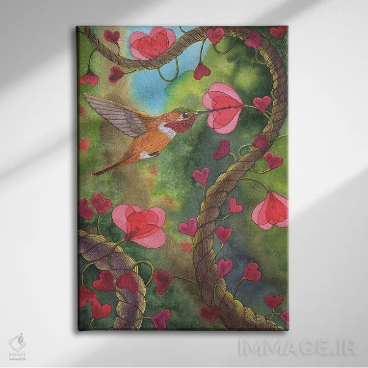 تابلو دکوراتیو نخ قلبی اثر کترین جی مک الروی - نمای روبهرو روی دیوار