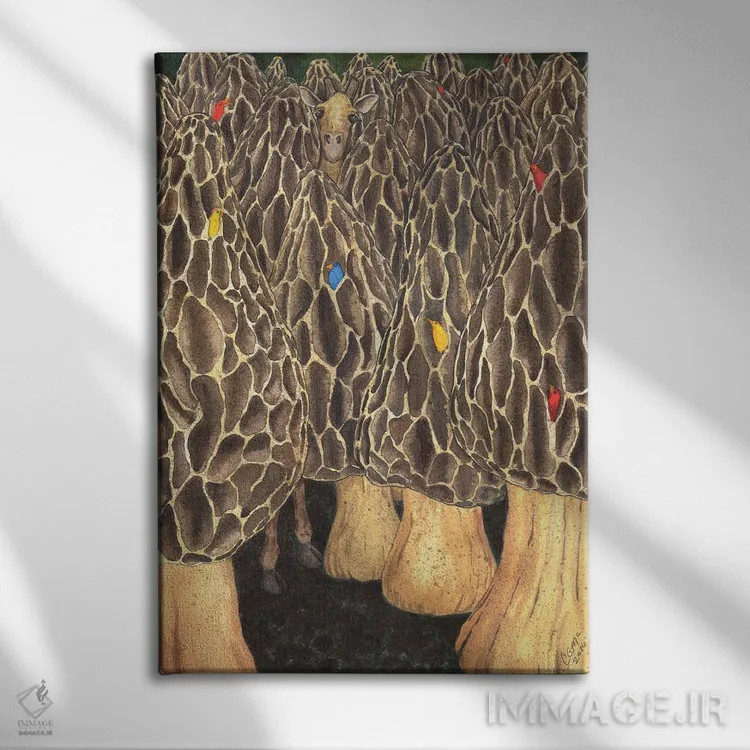 تابلو دکوراتیو مثل پیدا کردن زرافه ای در یک مزرعه قارچ موریل است اثر کترین جی مک الروی - نمای روبهرو روی دیوار