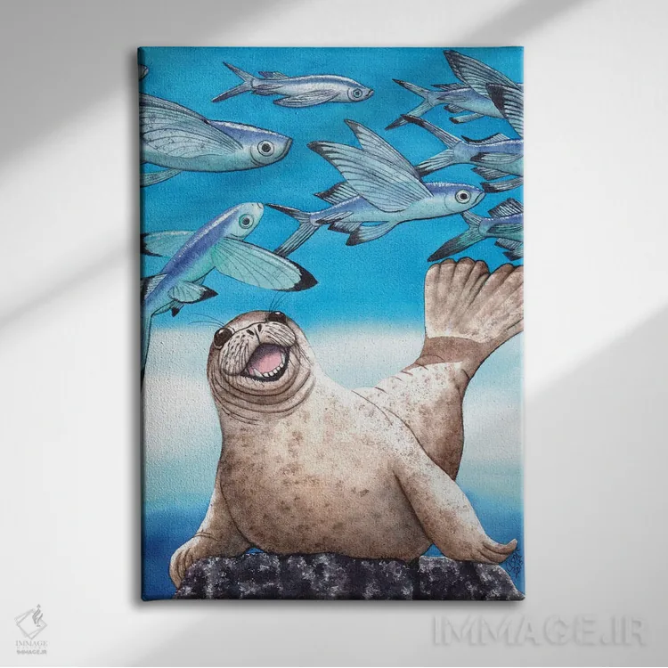تابلو دکوراتیو گله ماهی ها اثر کترین جی مک الروی - نمای روبهرو روی دیوار