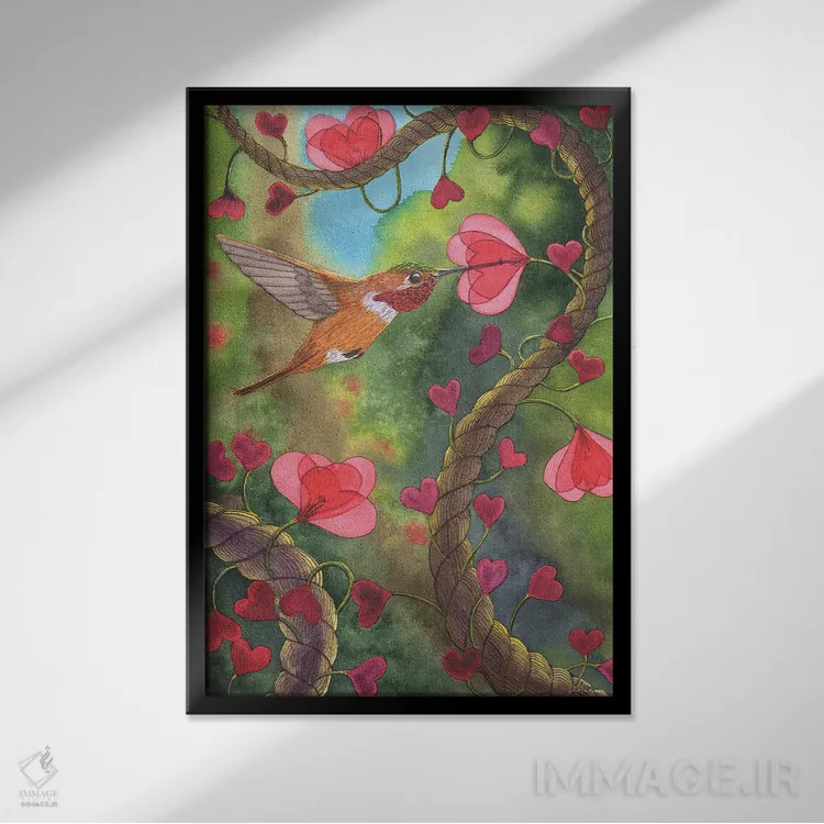 تابلو دکوراتیو نخ قلبی اثر کترین جی مک الروی - نمای قابدار مشکی