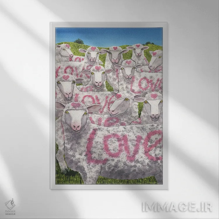 تابلو دکوراتیو گوسفندان دوست داشتنی! اثر کترین جی مک الروی - نمای قابدار سفید