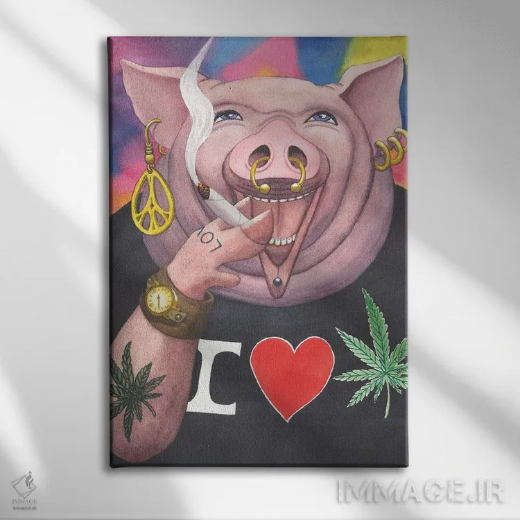 تابلو دکوراتیو خوک شکم گنده اثر کترین جی مک الروی - نمای روبهرو روی دیوار