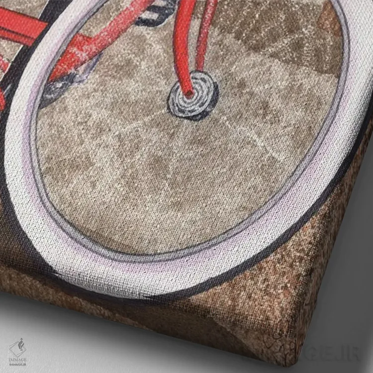 تابلو دکوراتیو دوچرخه قرمز اثر کترین جی مک الروی - نمای نزدیک بافت بوم