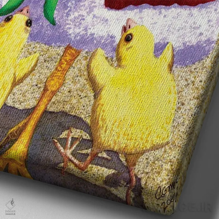 تابلو دکوراتیو مرغ بابانوئل اثر کترین جی مک الروی - نمای نزدیک بافت بوم