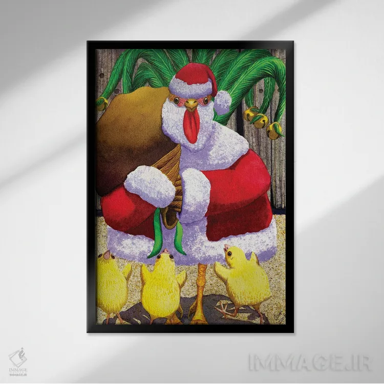 تابلو دکوراتیو مرغ بابانوئل اثر کترین جی مک الروی - نمای قابدار مشکی