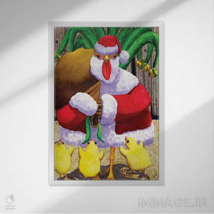 تابلو دکوراتیو مرغ بابانوئل اثر کترین جی مک الروی - نمای قابدار سفید