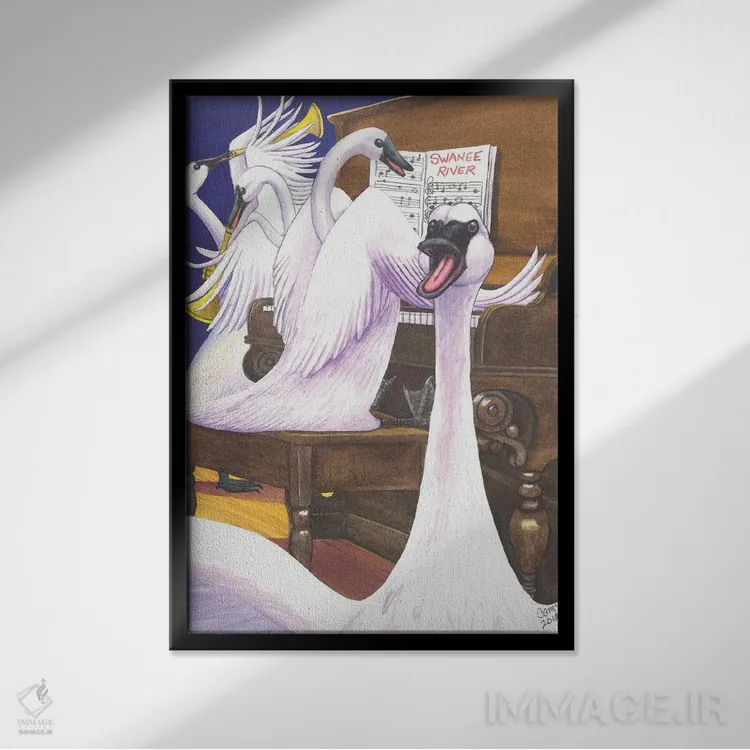 تابلو دکوراتیو آواز قو اثر کترین جی مک الروی - نمای قابدار مشکی