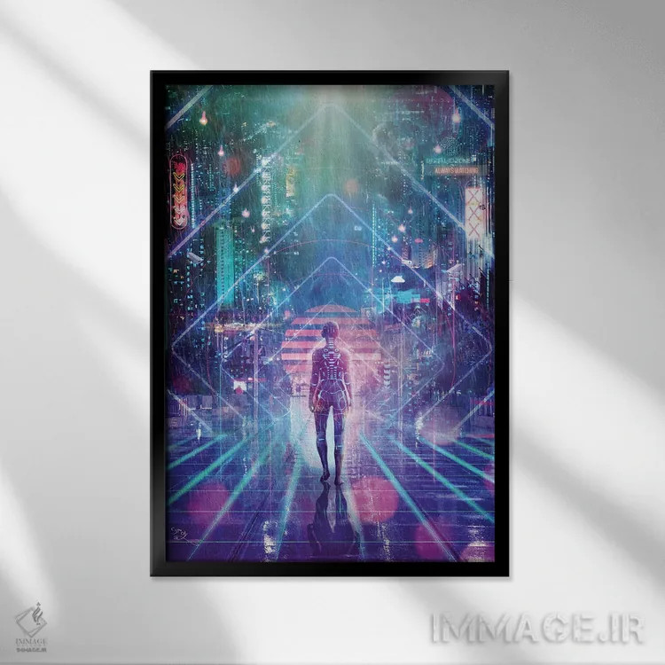 تابلو دکوراتیو منطقه نئونی اثر کامرون گری - نمای قابدار مشکی