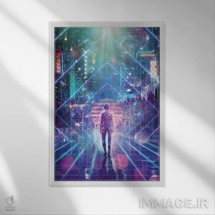 تابلو دکوراتیو منطقه نئونی اثر کامرون گری - نمای قابدار سفید