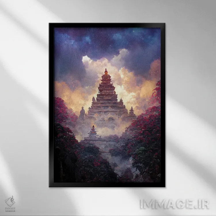 تابلو دکوراتیو معبد بودایی اثر کامرون گری - نمای قابدار مشکی