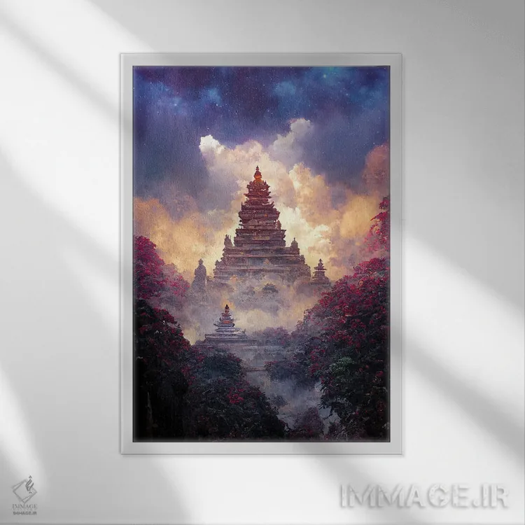 تابلو دکوراتیو معبد بودایی اثر کامرون گری - نمای قابدار سفید