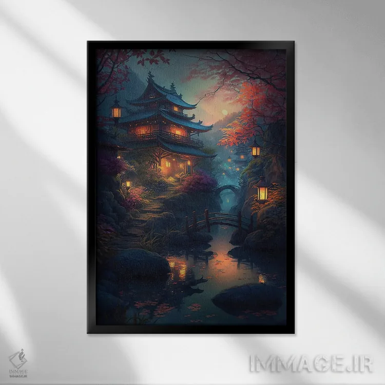 تابلو دکوراتیو روستای کوهستانی اثر کامرون گری - نمای قابدار مشکی