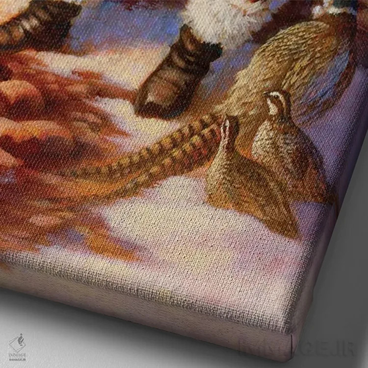 تابلو دکوراتیو آتش کمپ کریسمس اثر کربرت گوتیه - نمای نزدیک بافت بوم