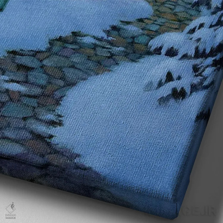 تابلو دکوراتیو کلبه کوچک کریسمس اثر کربرت گوتیه - نمای نزدیک بافت بوم