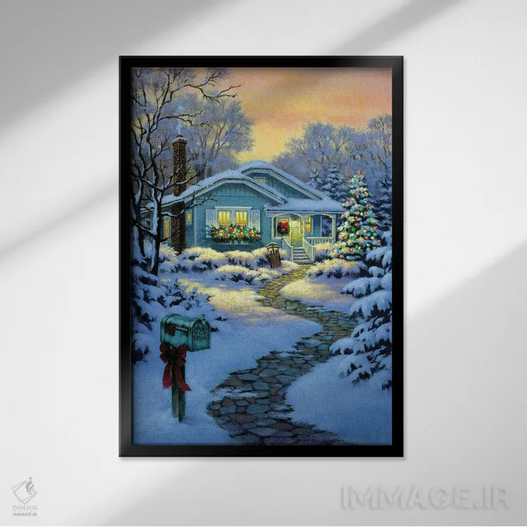 تابلو دکوراتیو کلبه کوچک کریسمس اثر کربرت گوتیه - نمای قابدار مشکی