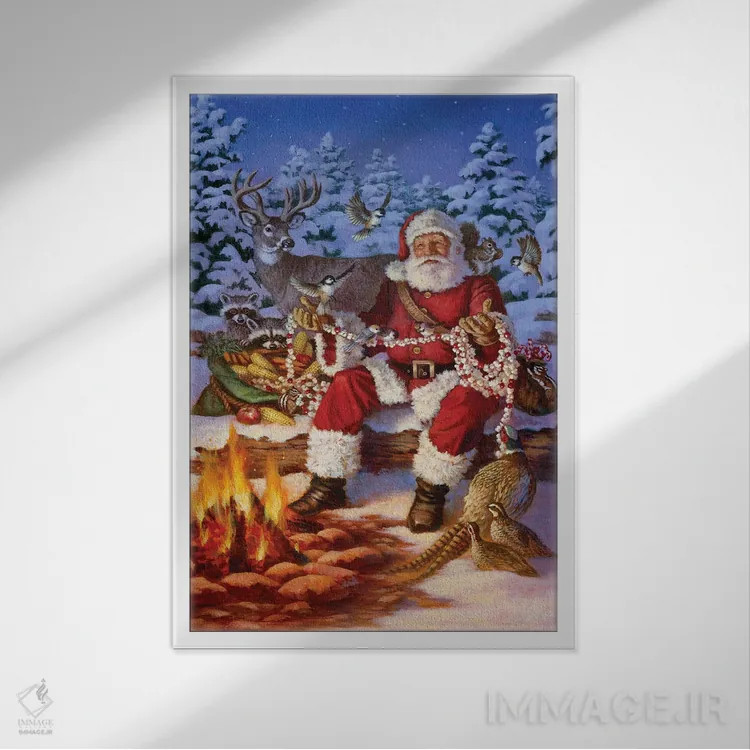 تابلو دکوراتیو آتش کمپ کریسمس اثر کربرت گوتیه - نمای قابدار سفید