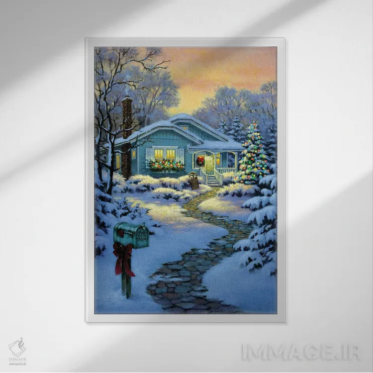 تابلو دکوراتیو کلبه کوچک کریسمس اثر کربرت گوتیه - نمای قابدار سفید