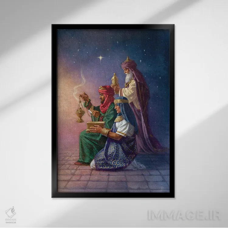 تابلو دکوراتیو هدایای سه شاه/مرد دانا اثر کربرت گوتیه - نمای قابدار مشکی