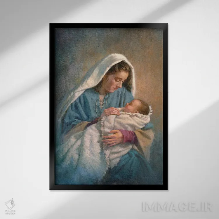 تابلو دکوراتیو مریم و عیسی نوزاد اثر کربرت گوتیه - نمای قابدار مشکی
