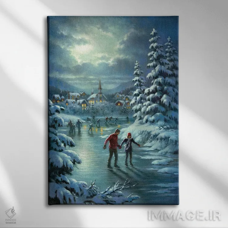 تابلو دکوراتیو اسکیت بازان در مهتاب اثر کربرت گوتیه - نمای روبهرو روی دیوار