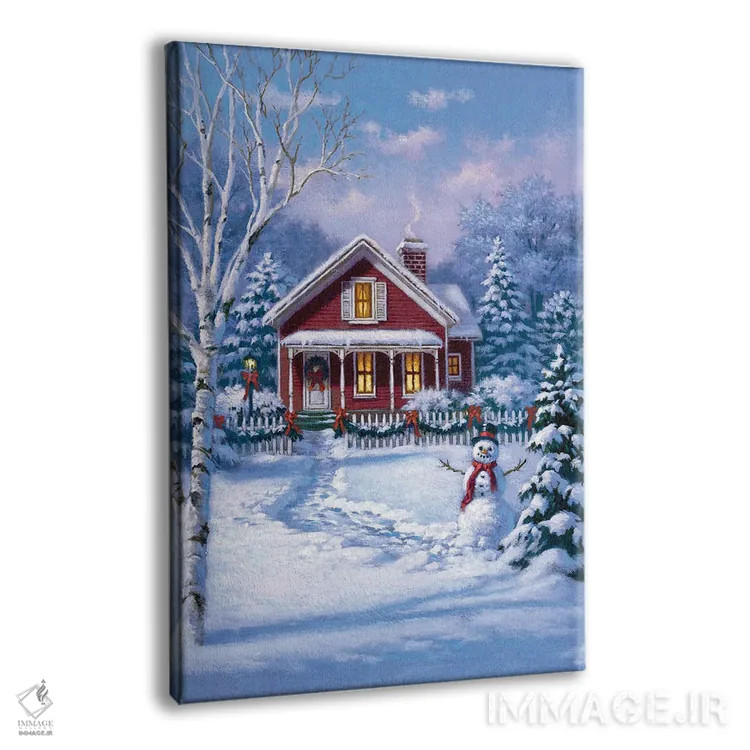 تابلو دکوراتیو خانه قرمز با آدم برفی اثر کربرت گوتیه - نمای پرسپکتیو محصول