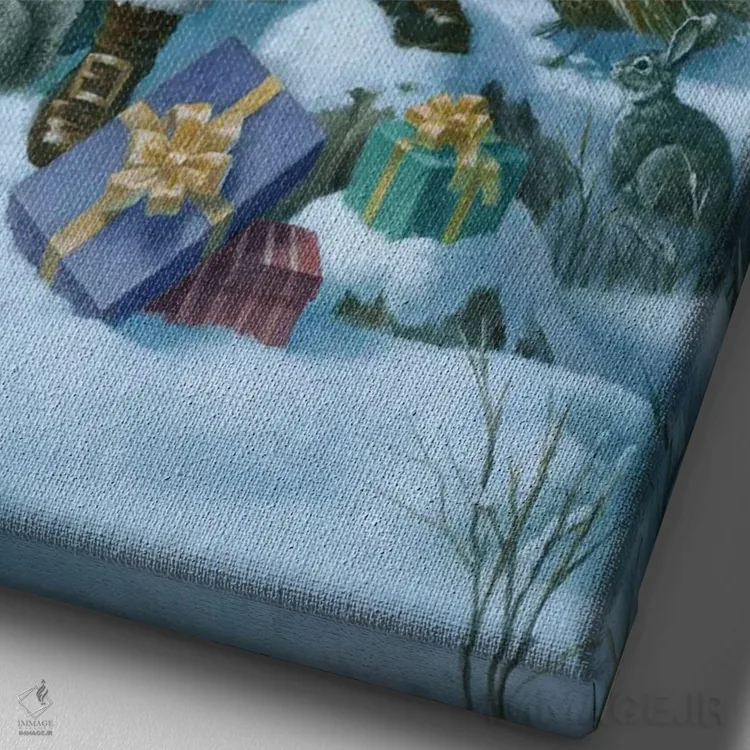 تابلو دکوراتیو مهمانی کریسمس در مهتاب ۲ اثر کربرت گوتیه - نمای نزدیک بافت بوم