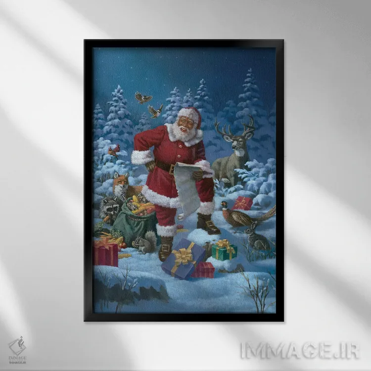 تابلو دکوراتیو مهمانی کریسمس در مهتاب اثر کربرت گوتیه - نمای قابدار مشکی