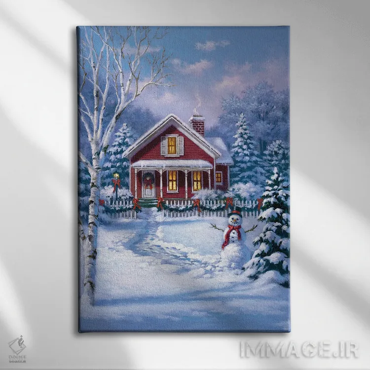 تابلو دکوراتیو خانه قرمز با آدم برفی اثر کربرت گوتیه - نمای روبهرو روی دیوار