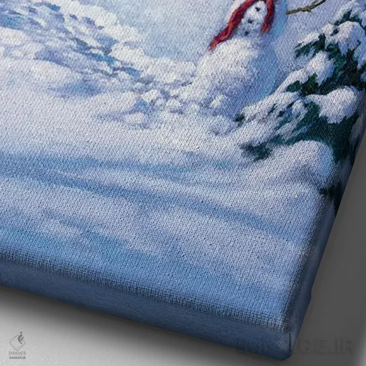 تابلو دکوراتیو خانه قرمز با آدم برفی اثر کربرت گوتیه - نمای نزدیک بافت بوم