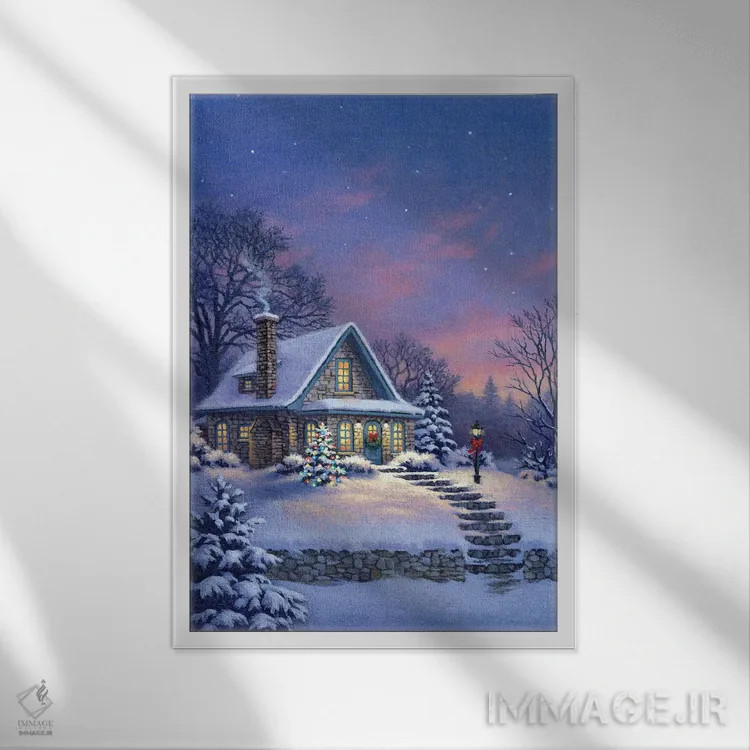 تابلو دکوراتیو کلبه در شفق اثر کربرت گوتیه - نمای قابدار سفید