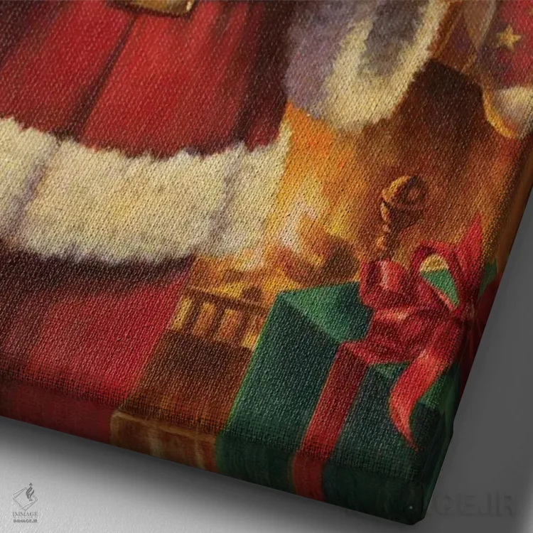 تابلو دکوراتیو بابانوئل در حال رساندن هدایا اثر کربرت گوتیه - نمای نزدیک بافت بوم