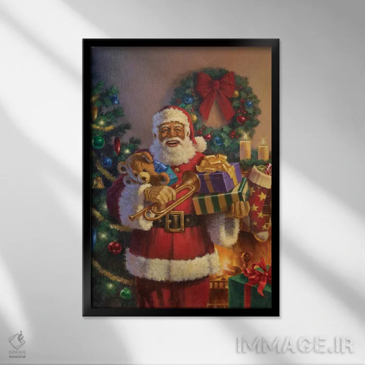 تابلو دکوراتیو بابانوئل در حال رساندن هدایا اثر کربرت گوتیه - نمای قابدار مشکی