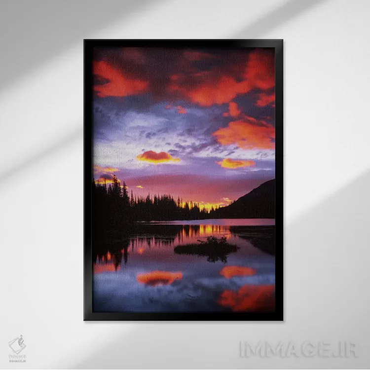 تابلو دکوراتیو غروب ابری ۲، دریاچه ریفلکشن، پارک ملی مانت رینییر، واشنگتن، آ… اثر چارلز گرچ - نمای قابدار مشکی