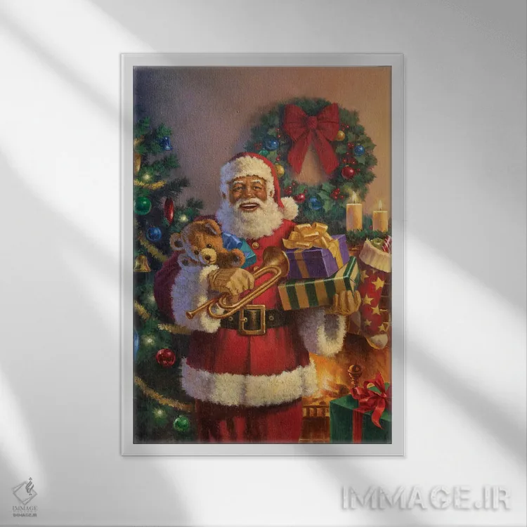 تابلو دکوراتیو بابانوئل در حال رساندن هدایا اثر کربرت گوتیه - نمای قابدار سفید