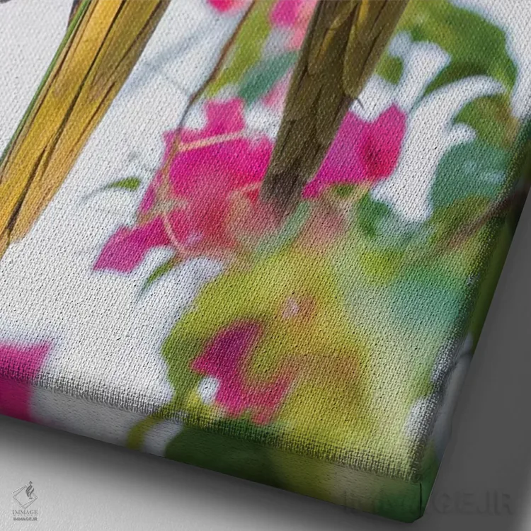 تابلو دکوراتیو پاراکیت چشم سفید مشغول تیمار یکدیگر اثر کن آرچر - نمای نزدیک بافت بوم