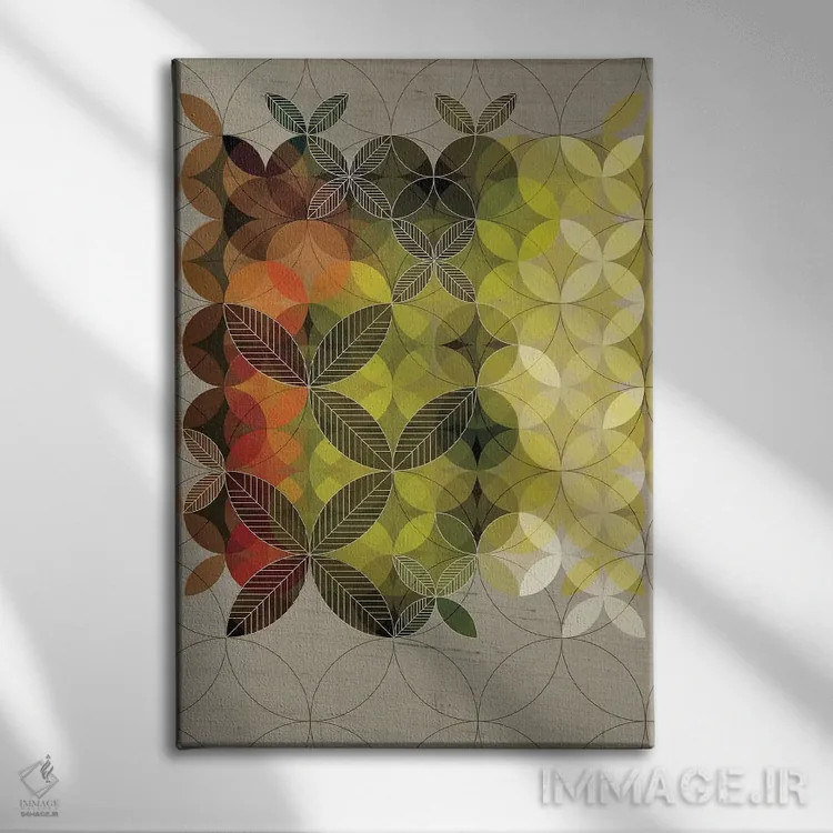 تابلو انتزاعی برگ ها اثر چایا شرادر - نمای روبهرو روی دیوار